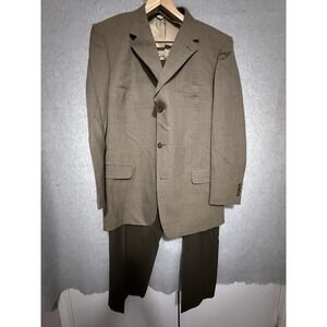 Linea Uomo Lands' End Suit Mens 48L 44x32 Brown Wool 2 Piece Jacket Pants